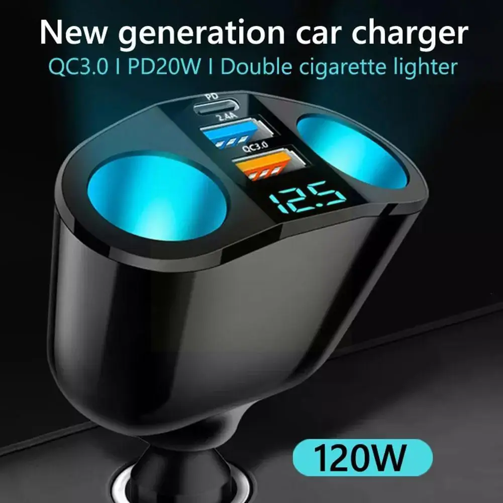 Автомобильный прикуриватель 12 В-24 В разветвитель синего атмосферного света PD QC3.0