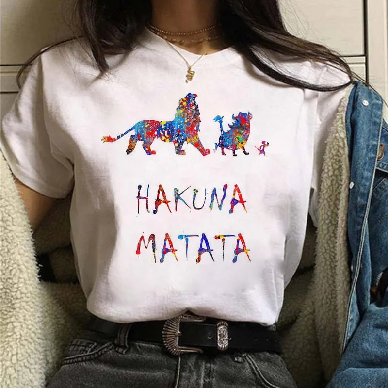 

Disney Cartoon Hakuna Matata Cute Women T Shirt Harajuku 90s Ullzang The Lion King Children T-shirt Graphic Top Kids Tees Female