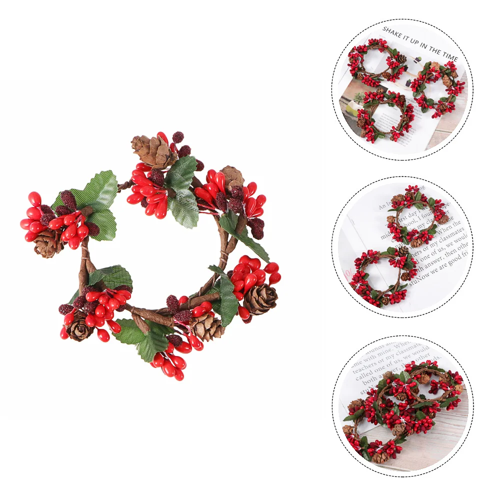 

4 Pcs Household Berry Candlesticks Dining Table Decor Xmas Rattan Wreath Plastic Christmas Hanging Garland