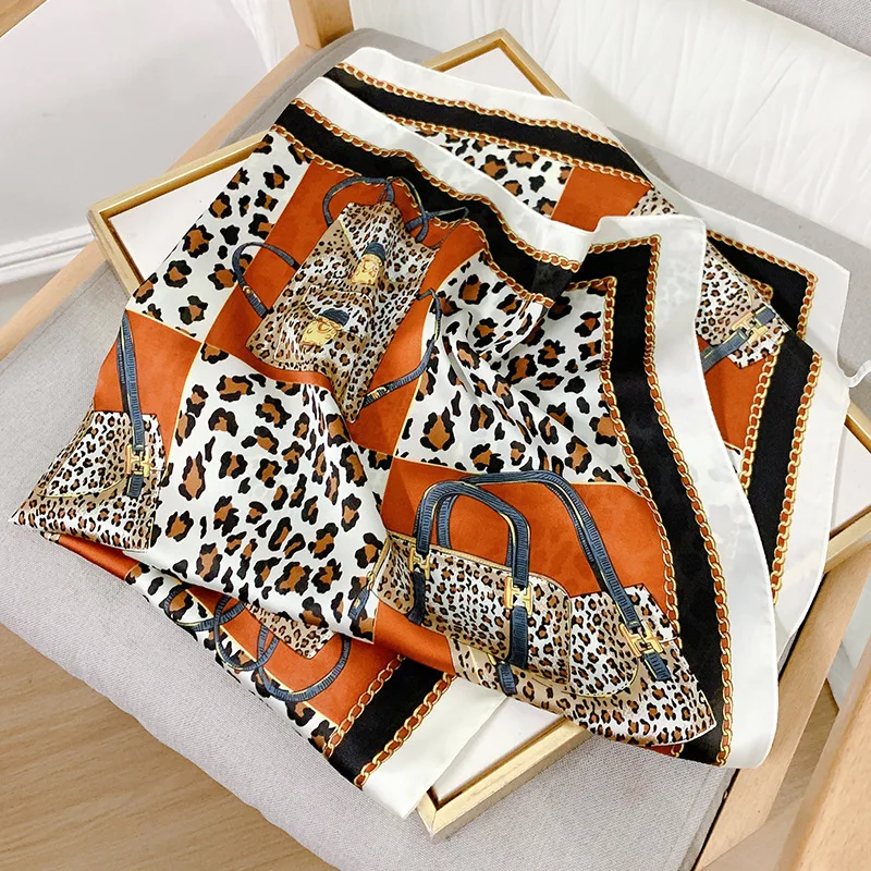

2022 Spring And Autumn New Leopard Silk imitation Fashion Small Silk Scarves Spot Square Scarves Professional Warm Scarf Scarves