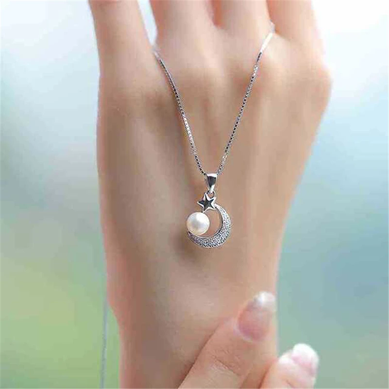 

DIWENFU S925 Sterling Silver 45 cm Necklace White Pearl Jewelry Pendant for Women Bohemia Collares Mujer Pearl Pendant Necklaces