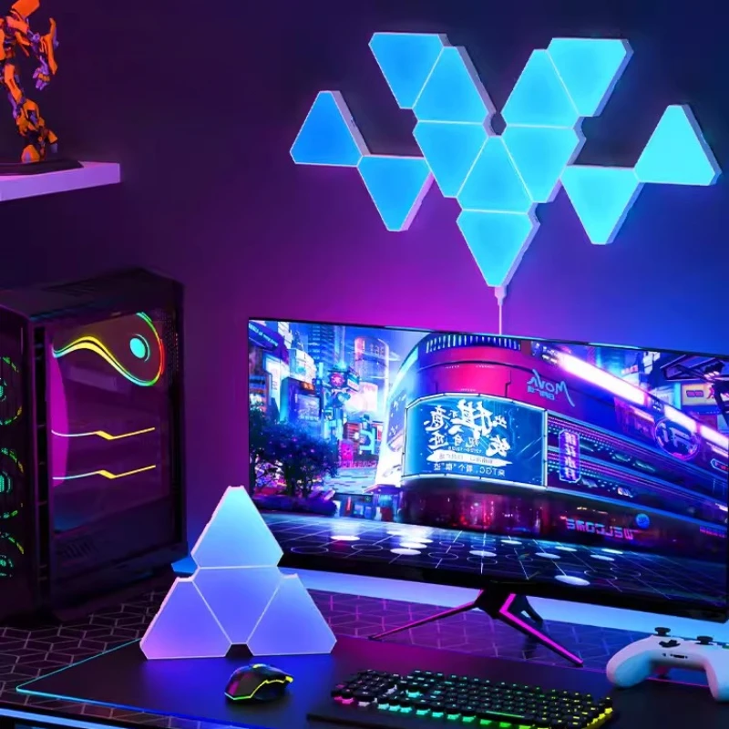 

Smart DIY LED Triangle Wall Lights RGB Bluetooth Voice Control Atmosphere Night Light For Game Room Bedroom Decor Night Lights
