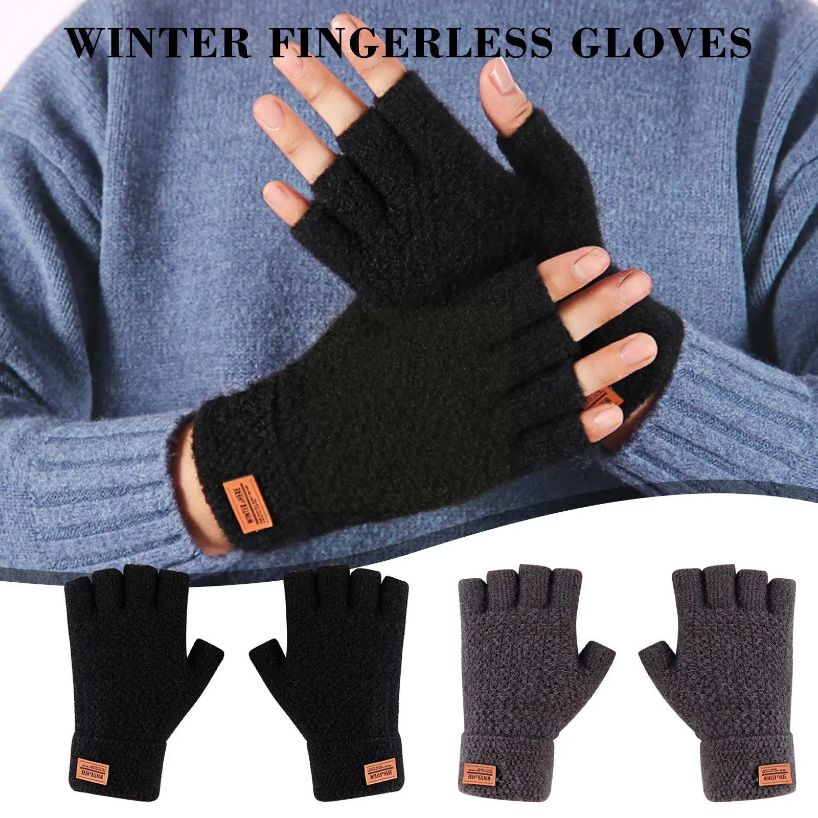 

Мужские зимние перчатки без пальцев, вязаные офисные шерстяные теплые кожаные плотные эластичные перчатки для вождения из альпаки G K6U2