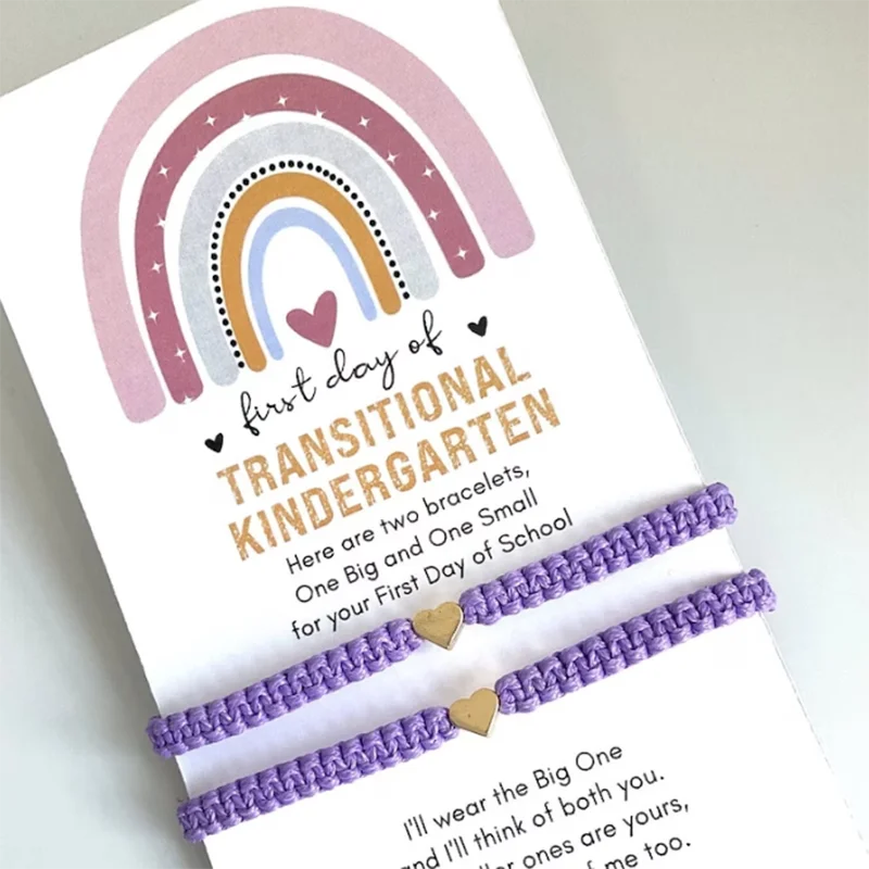 Mommy and Me Heart Purple Matching Bracelets Pink First Day of Transitional Kindergarten Bracelets Set Back to School Jewelry