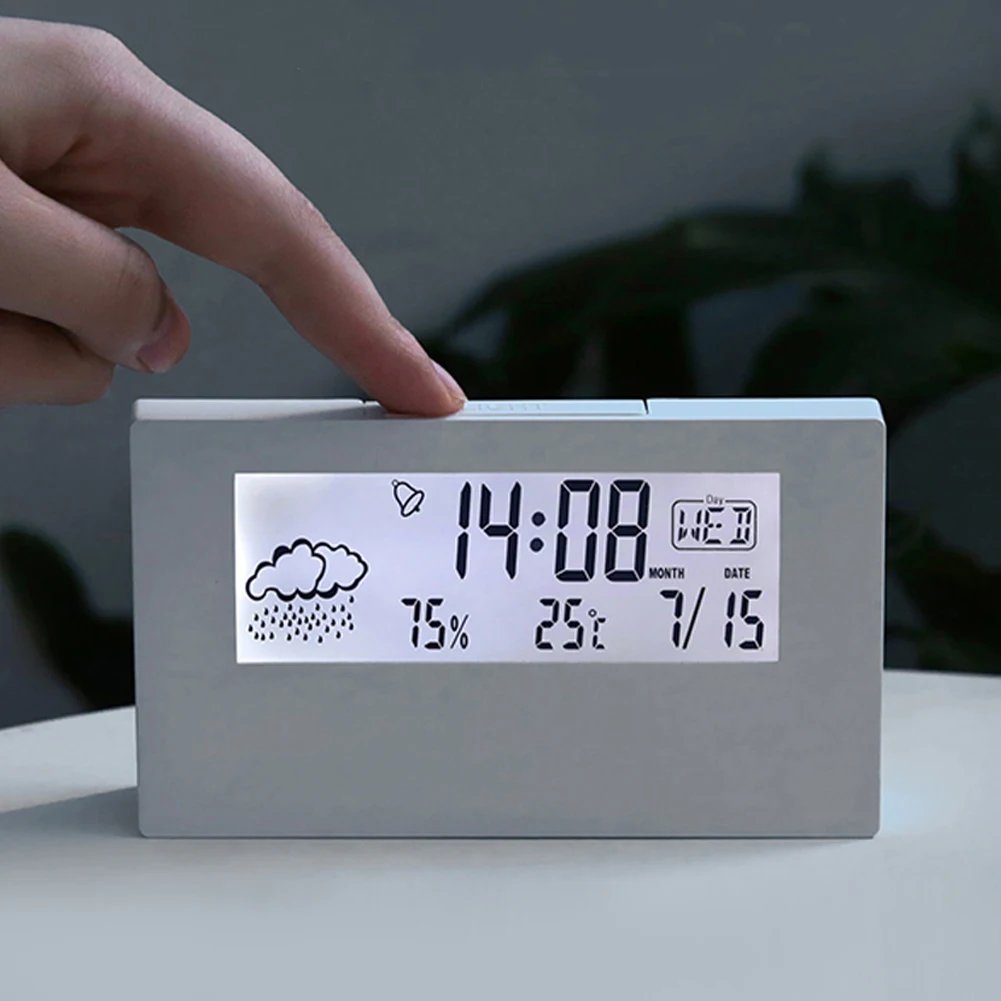Современный простой Стиль Будильник Календарь погоды Температура влажности  Дисплей цифровой электронный будильник настольные часы настольные  творческий дом Декор | AliExpress