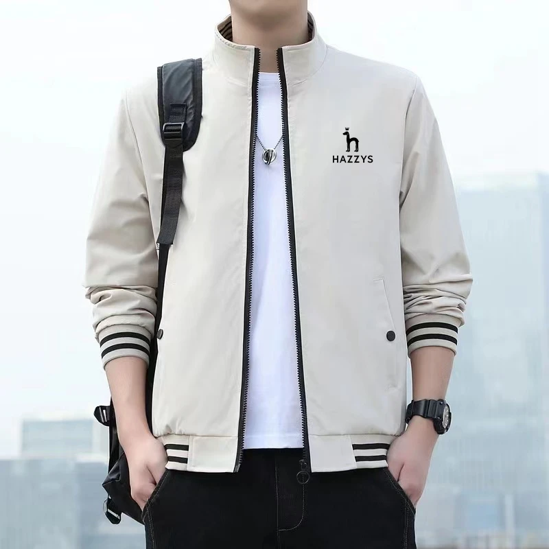 

2023 Spring Autumn New Men's Fashion HAZZYS Jacket Stand Collar Casual Polyester Thin Windbreaker Jacket Sports Zip Top Size