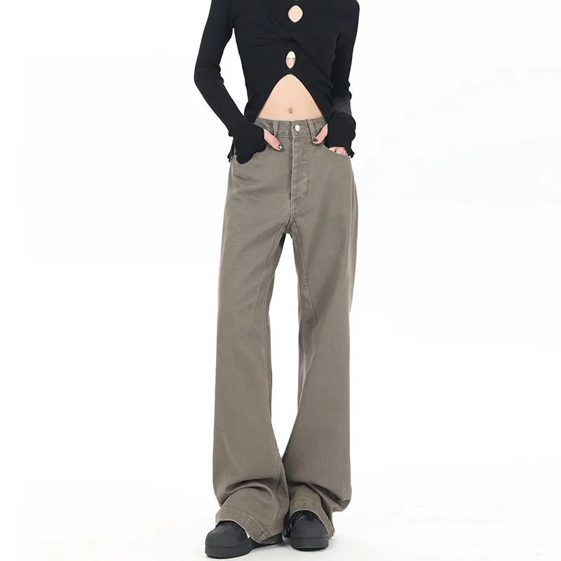 ZHISILAO Широкие джинсы цвета хаки женские винтажные мешковатые прямые джинсовые
