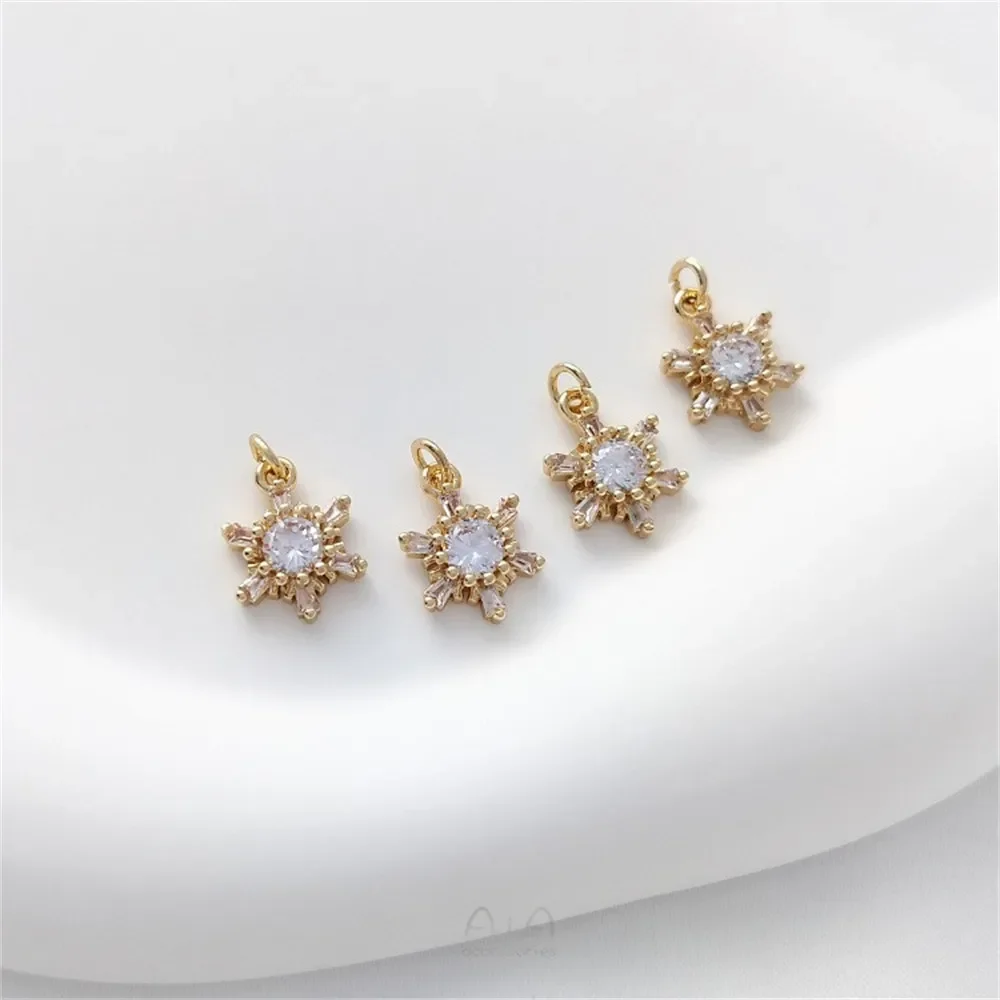 14 К золото инкрустированный цирконом маленький кулон в виде снежинки ручной