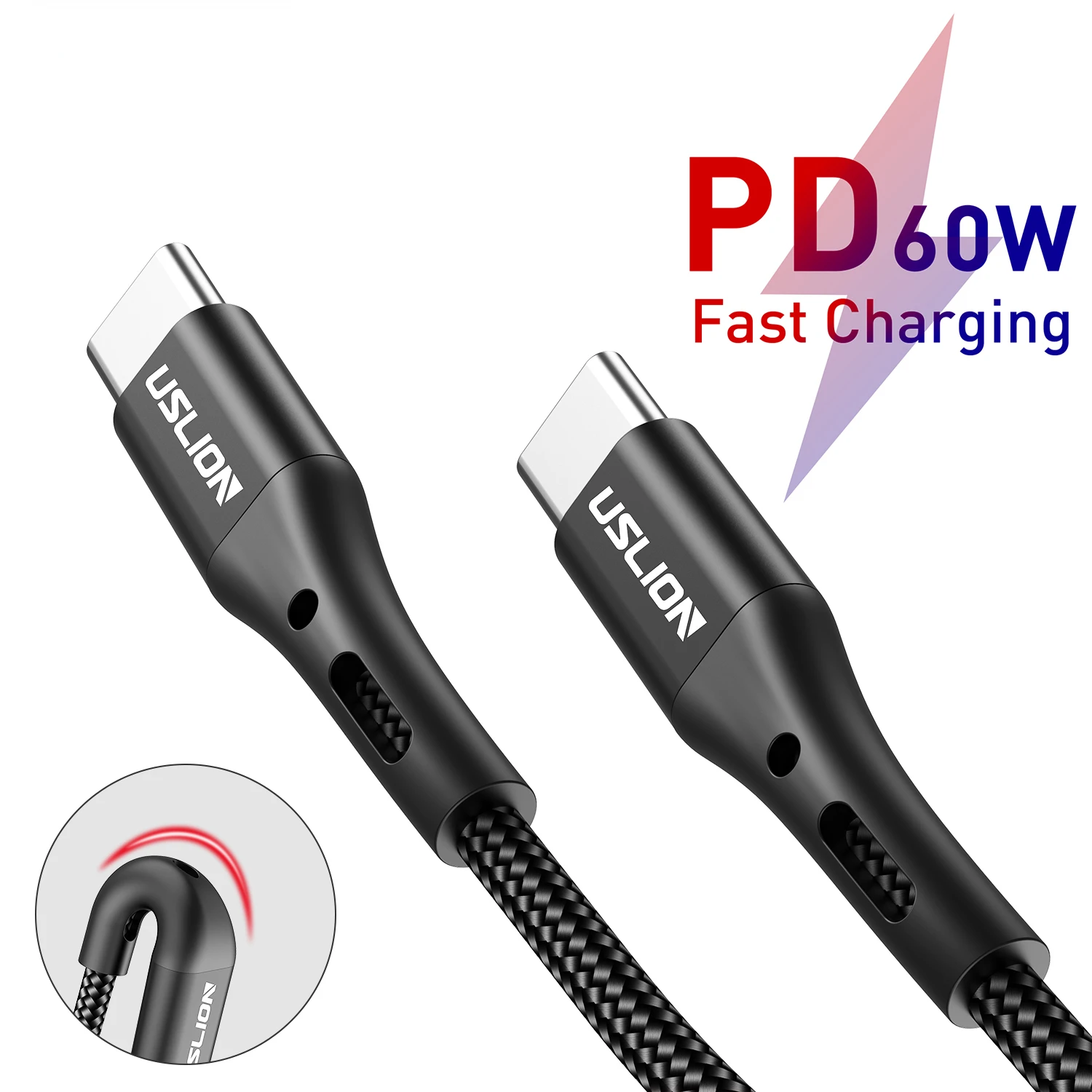 

USLION Type C to Type C PD 60W Cable Fast Charging QC 3.0 Quick Charge USB C to USB C Data Cord For Xiaomi Mi 12 Pro S22
