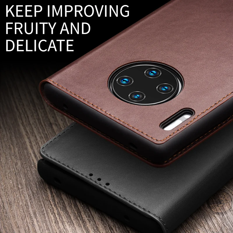 Qialino Stylish Genuine Leather Flip Case For Huawei Mate 40 30 Mate40 Mate30 Pro Plus Business Phone Cover With Card Slots