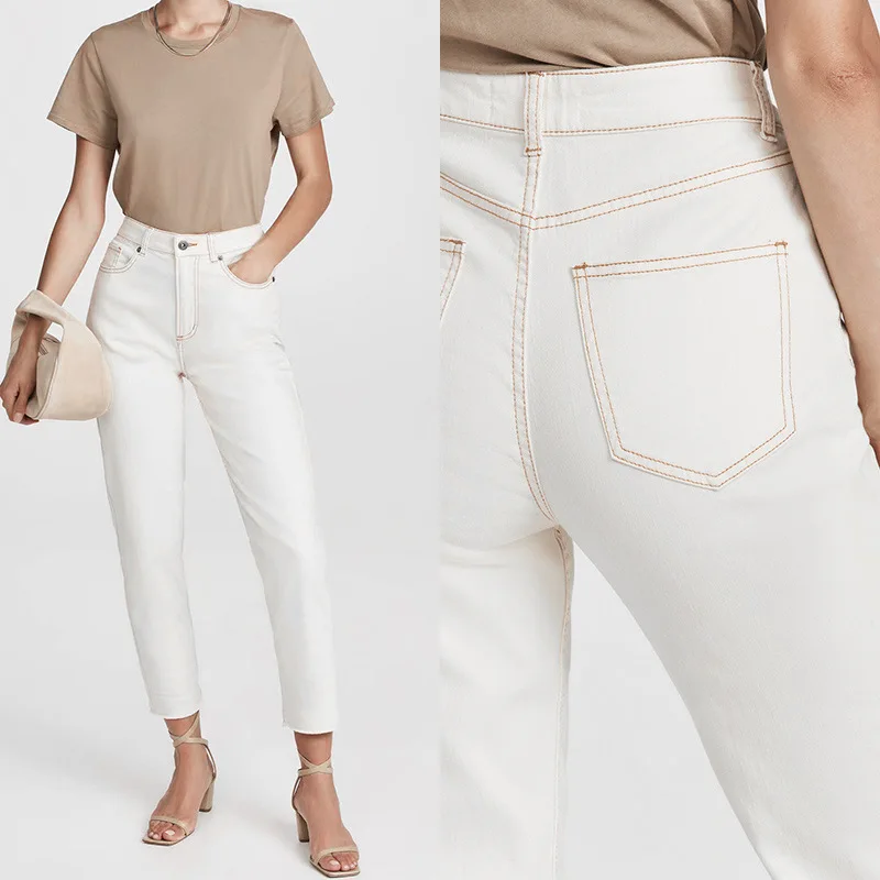 

2022 Fashion Classic Trendy luxury design Spring New Cone High Waist Thin Light Apricot Denim Cropped Daddy Jeans Women