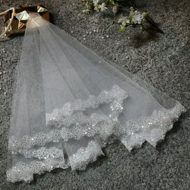 

New Romantic Princess Wedding Veil with Sequins Short White/Ivory Wedding Accessories for Wedding Dress Elegant Bridal Veils
