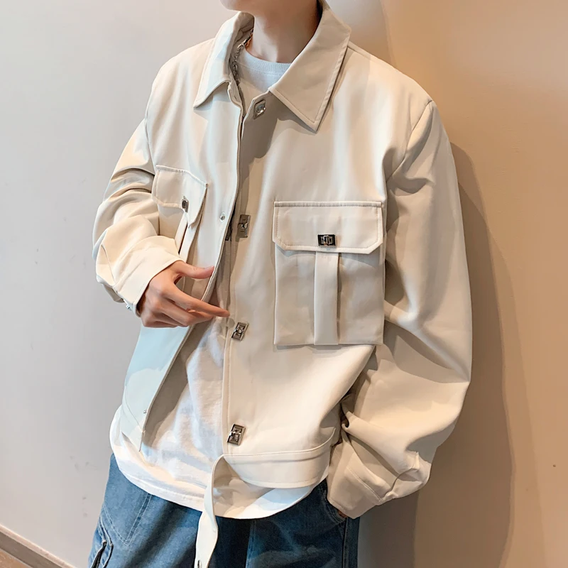 

Coat men's autumn and winter lapel button top 2023 new loose work clothes pocket jacket