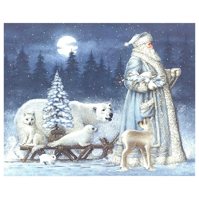 

Алмазная живопись «сделай сам», алмазная вышивка, Круглый Алмаз из смолы, вышивка крестиком, домашний декор, 30x40 см, Санта-Клаус и полярный ме...