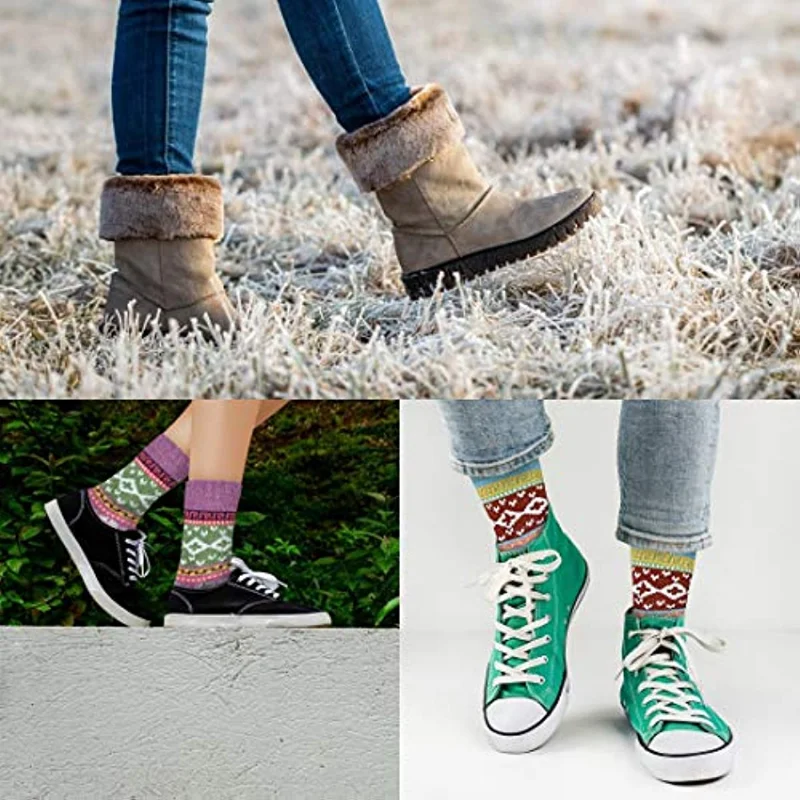 5 Pairs Women Socks Winter Gifts for Men Warm Thick Soft Wool Socks Christmas Gifts Socks Cozy Crew Socks Cute Socks