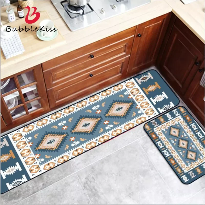 

Fashion Ethnic Style Mediterranean Blue Geometric Kitchen Mat Entry Mat Mat Bedroom Long Bed Blanket Carpet Bedroom Area Rugs