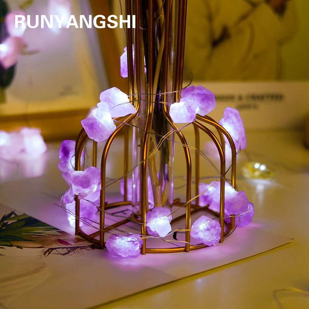 2M Natural Quartz Crystal Gemstone Lamp Rose Quartz Energy Amethyst Atmosphere Decoration Light Birthday Party Decorative Lights