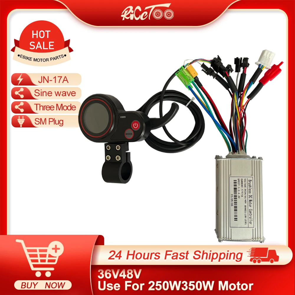 

Electric Bike 17A Sine Wave Controller V889 Display For 24/36/48V 250W/350W Motor Electric Scooter Bicycle Accessories