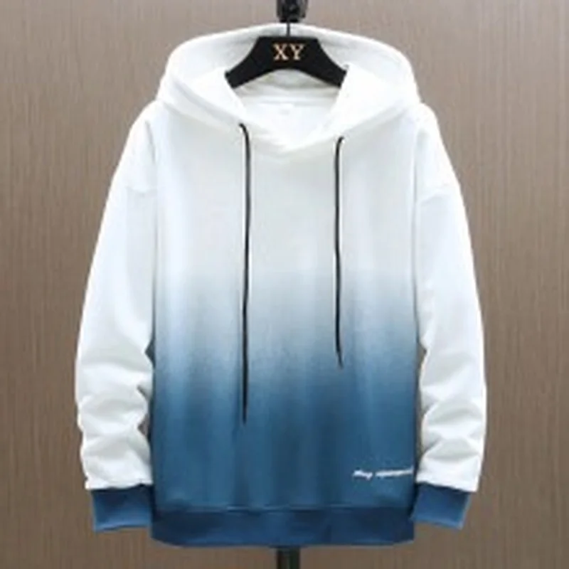 2022 Spring and Autumn New Loose Japanese Casual Gradient Fashion Trend Fleece Hooded Sweater Men's All-match Pullover Top
