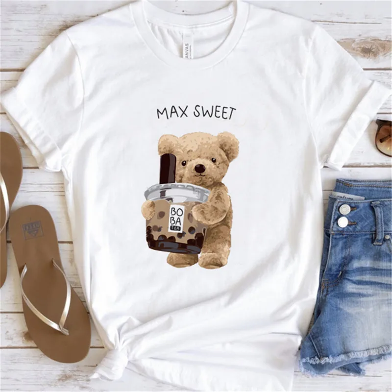 

Summer cute and fun anime bear casual hip-hop European and American style men's and women's T-shirt