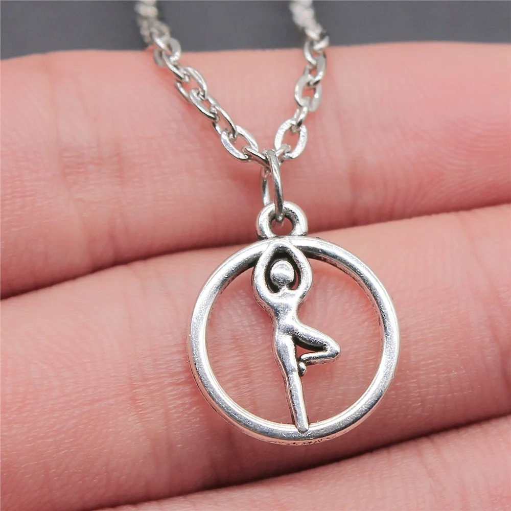 

Прямая поставка, ожерелье с подвеской для йоги 19x16 мм в античном стиле серебряного цвета для женщин