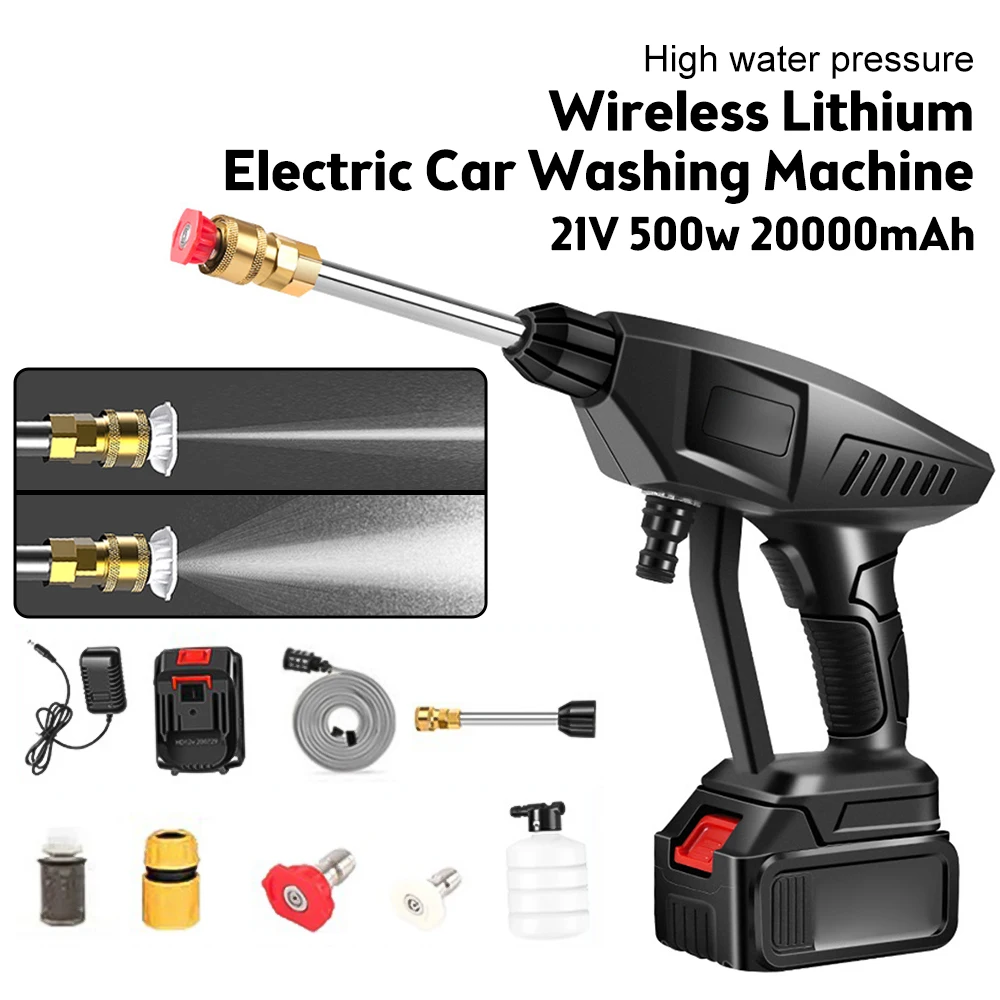 

500W 21V Wireless High Pressure Car Wash Water Gun Spray Gun Portable High Pressure Washer Foam Generator With 20000mAh Battery