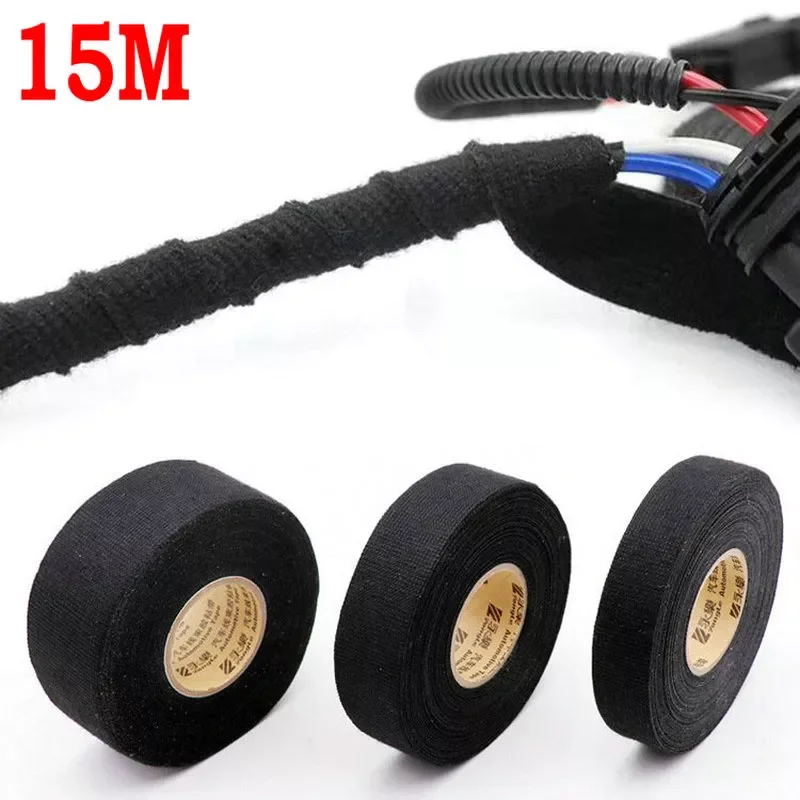 

15 Meter Heat-resistant Flame Retardant Tape Adhesive Cloth Tape for Car Cable Harness Wiring Loom Protection Electrical Tape