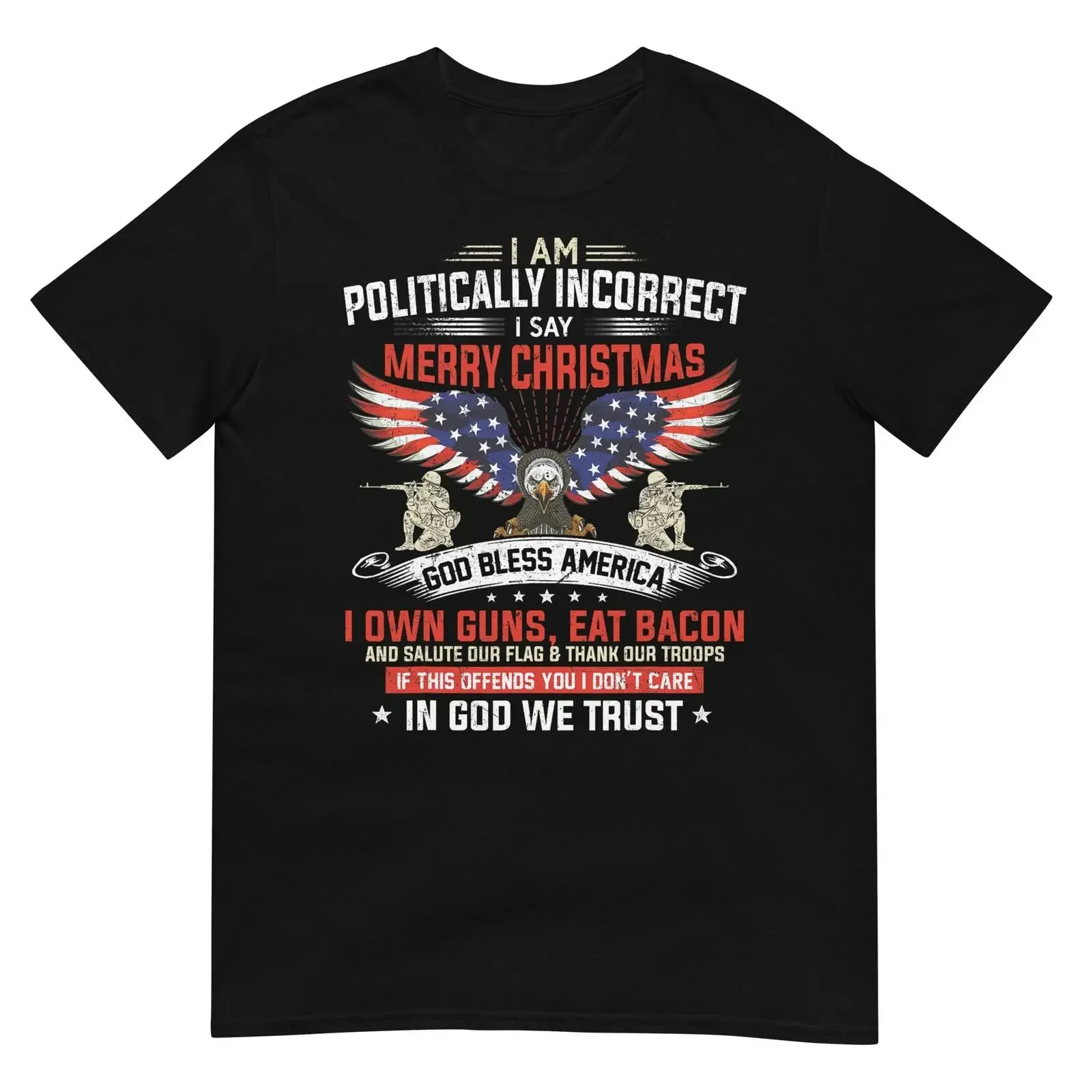 Фото Футболка I Am Politically Incorrect God Bless American Christ Eagle, размер S, винтажная, с эффектом потертости, стильная, дышащая, слегка мягкая №1
