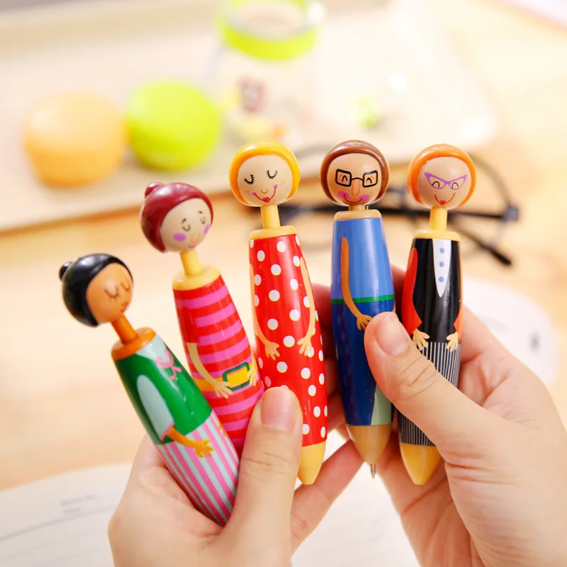 

5pcs/lot Cute Cartoon Mini Ballpoint Pen Kawaii Little Man Doll Retractable Pen Stationery Gift School Office Supplies