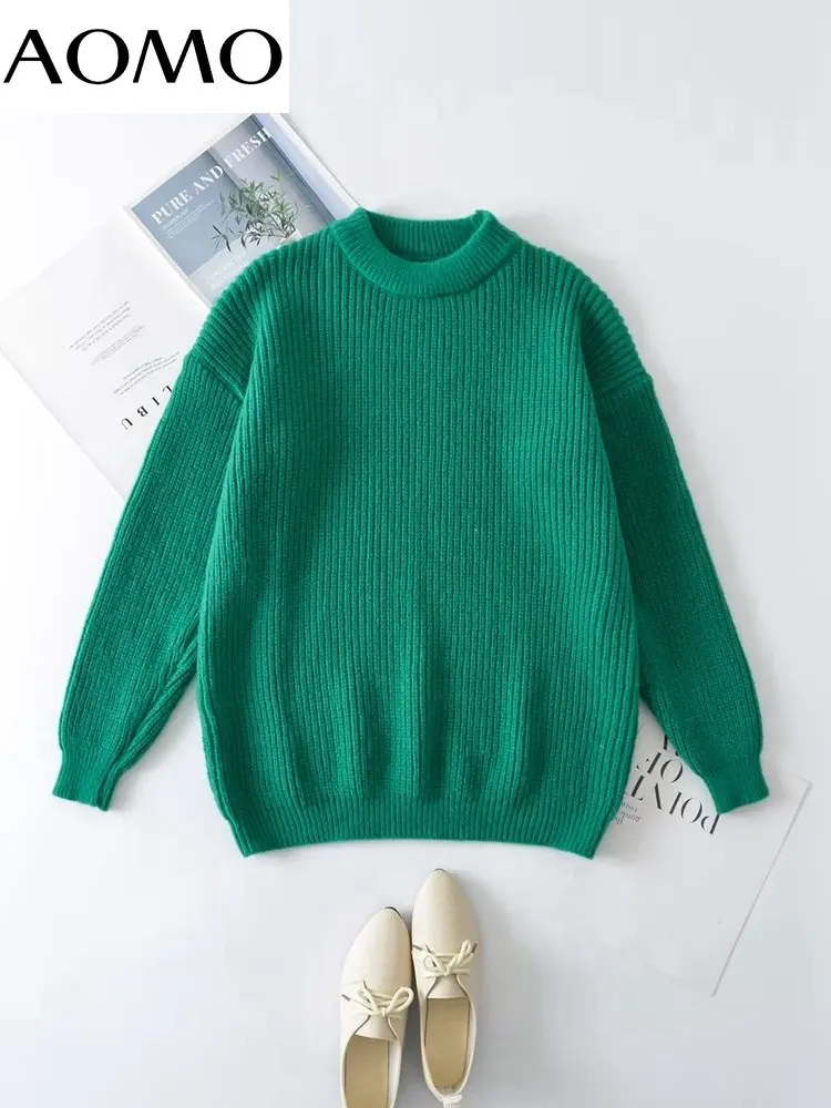 

AOMO 2022 Winter Oversized Knitted Sweater Long Sleeve Female Pullovers 4T15A