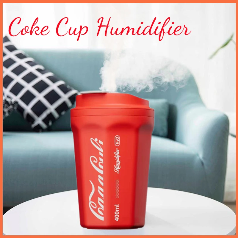

400ML Air Humidifier Wireless Aromatherapy Humidifiers Diffusers Flame Light Coke Cup Water Fogger Home Essential Oil Essences