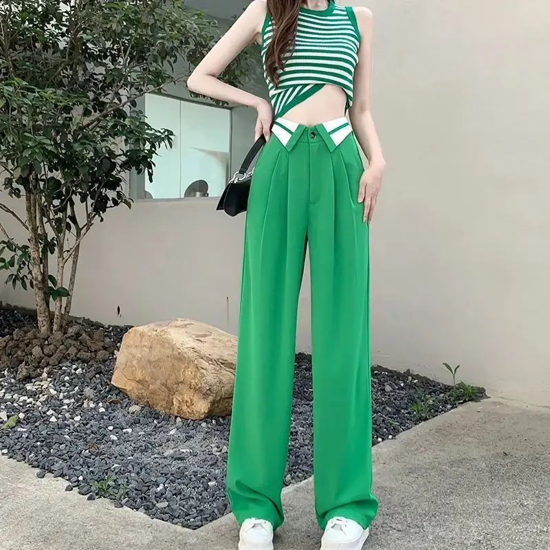 

High waist straight suit pants women spring autumn korean style design niche loose thin wide leg casual streetwear mopping pants