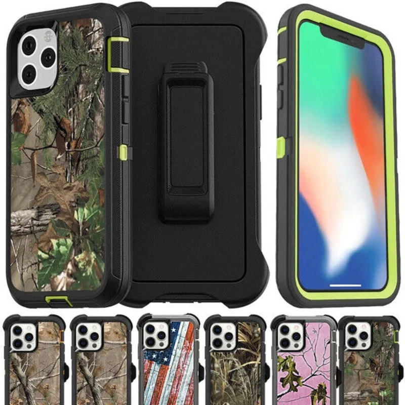 

Heavy Duty Armor Phone Cases For Apple iPhone 11 13 Pro Max 12 Mini 14 Plus Camo Shockproof Defender Case Cover With Belt Clip