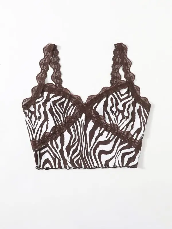 Майка женская с V-образным вырезом модный пикантный топ принтом зебры кружевной