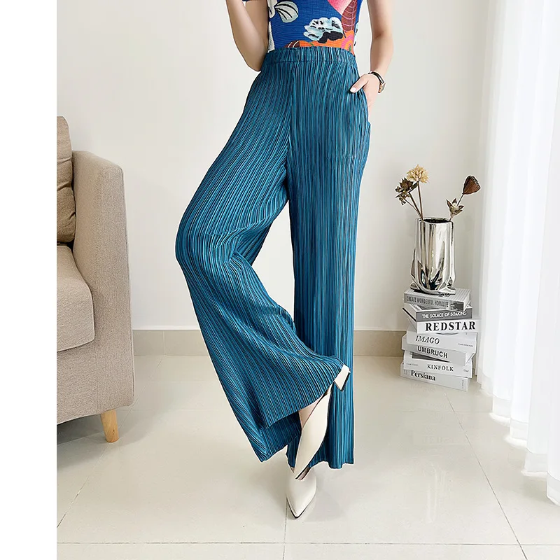 Draped high-end pleated wide-leg pants women's loose long Miyake style casual simple all-match straight pants