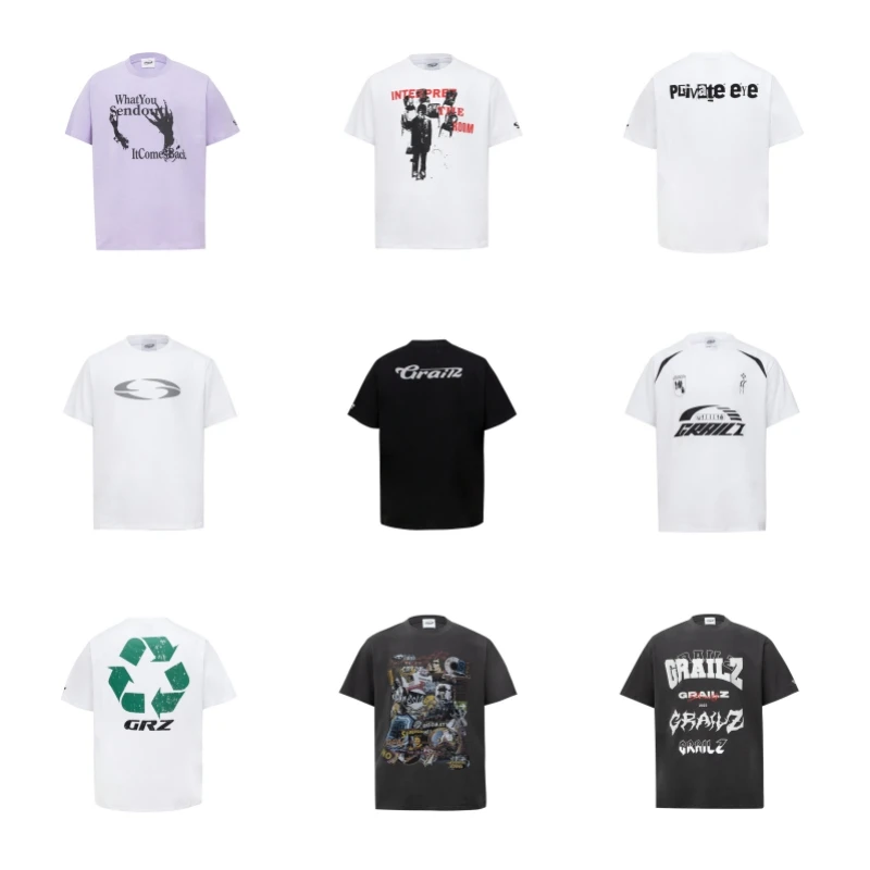 

Multicolour GRAILZ T-shirt Vintage Casual Logo Letter Print High Quality Mens Womens Round Neck Cotton Short sleeve T-shirt