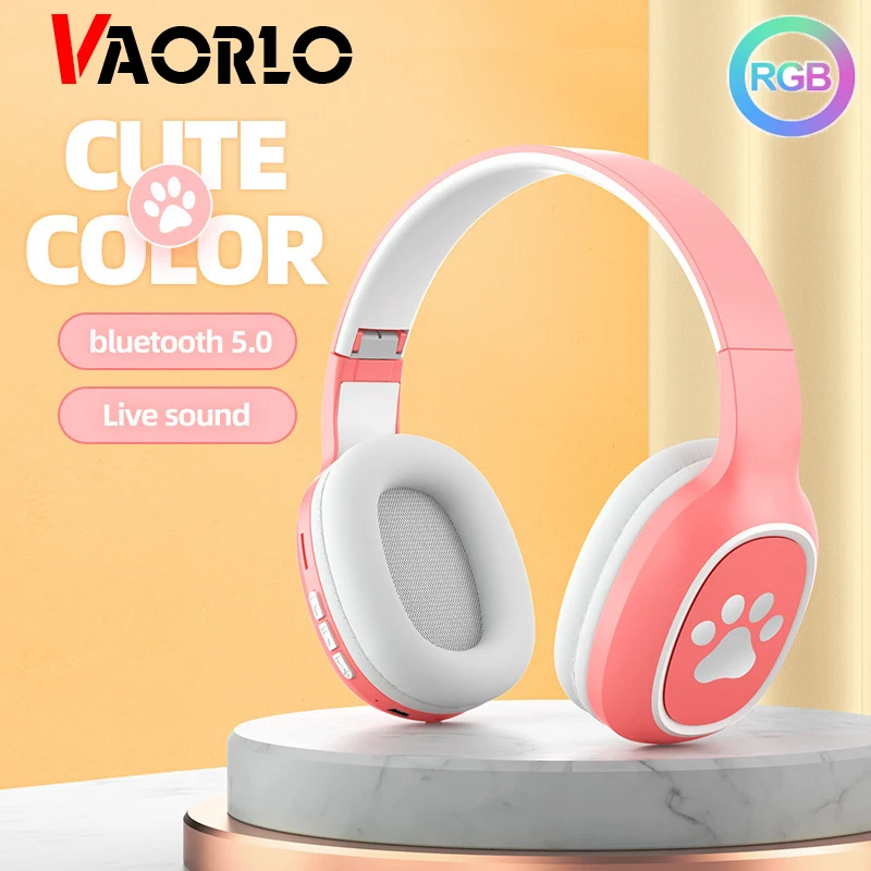 VAORLO Wireless Headphones Bluetooth 5.0 Cute Kids Earphone 