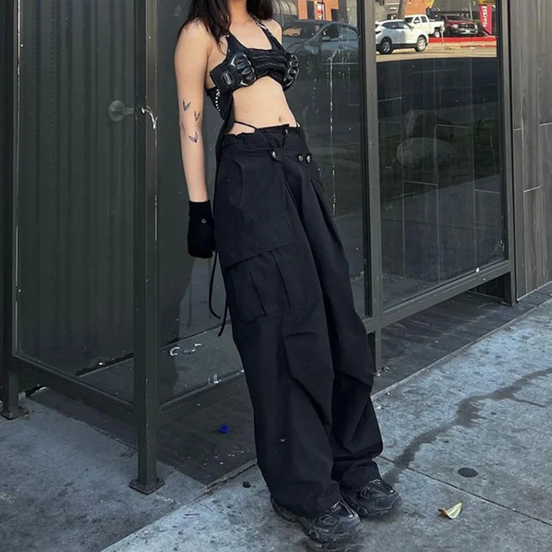 

Cargo Pants y2k Grunge Gothic Hippie Clothes Oversize Wide Leg Women Harem Pants Drawstring Ladies Womens Clothing Bottoms
