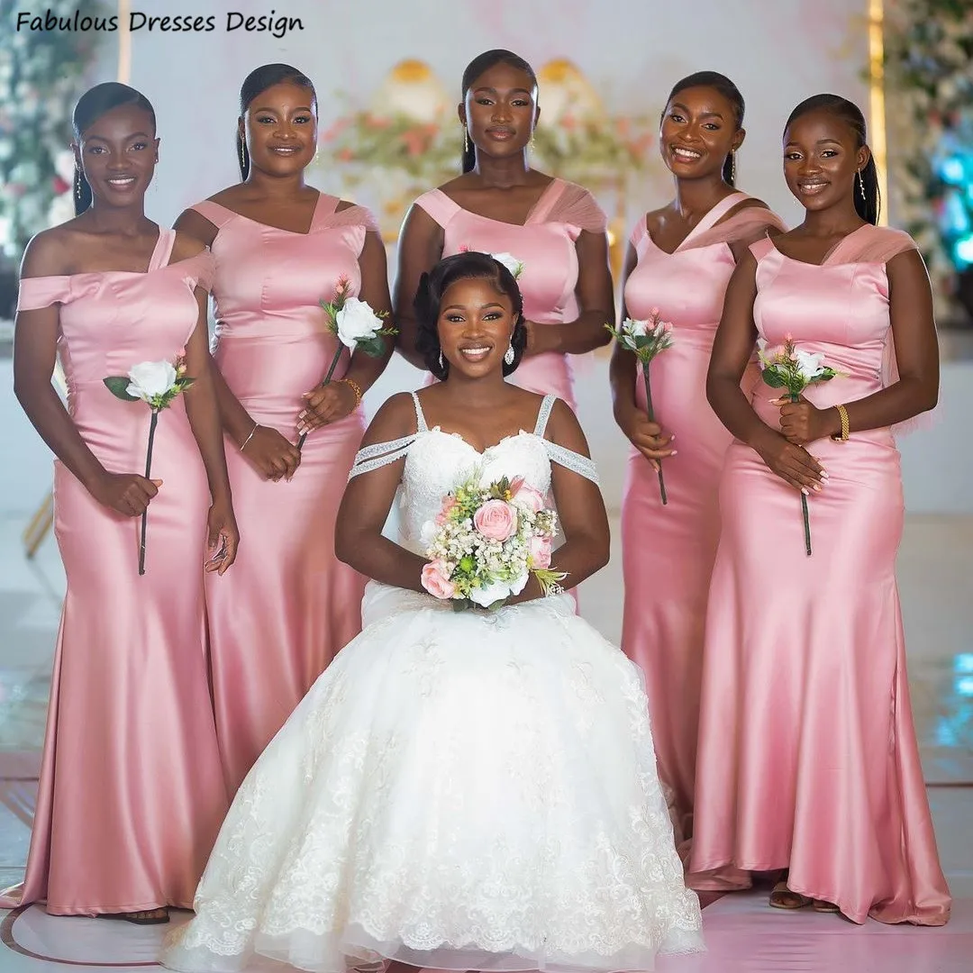 

Официальное розовое длинное платье подружки невесты с юбкой-годе для африканских женщин, стильное свадебное платье без рукавов для вечеринки