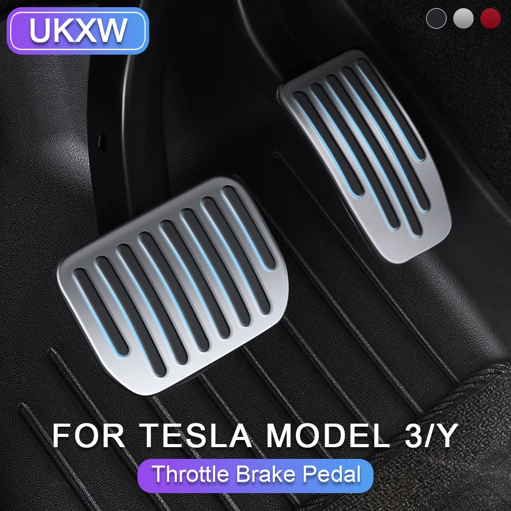 

UKXW 2021-2023 Car Foot Pedal Pads Covers for Tesla Model 3 Y Accessories Litchi Grain Anti-sAluminum Alloy Accelerator Brake