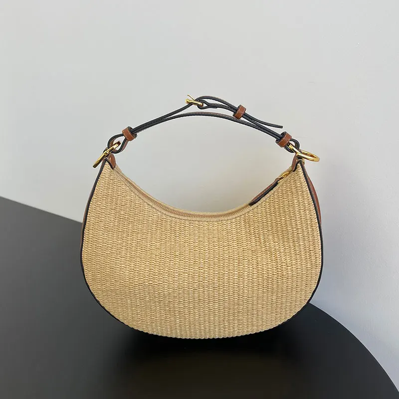 

Straw Woven Tote Bag Leather Patchwork Lafite Handmade Handbag Fashion Women Underarm Shoulder Bags Travel Handbags Send Box