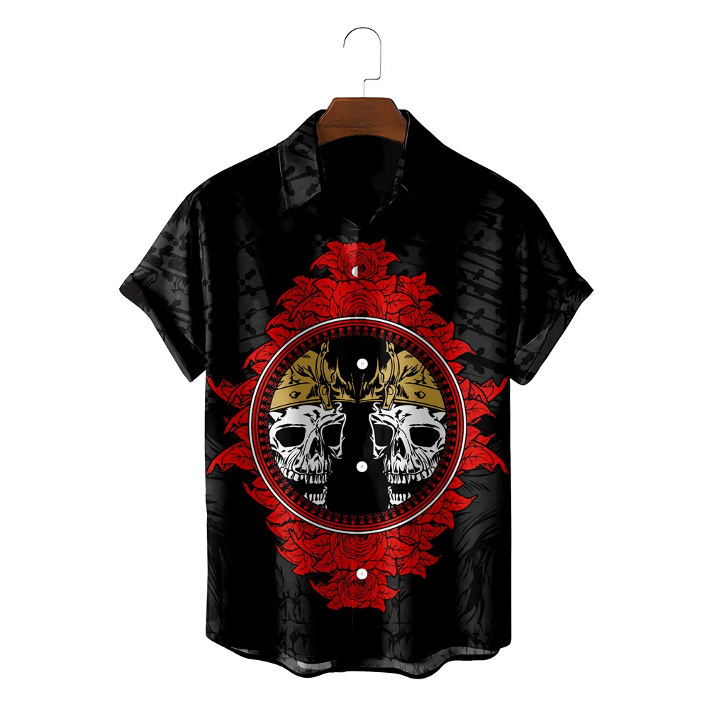

Casual Men Hawaiian Shirt Fashion Summer Beach Clothes Blusas Skull Spades Poker Camisa Blouses Button Up Chemise Streetwear