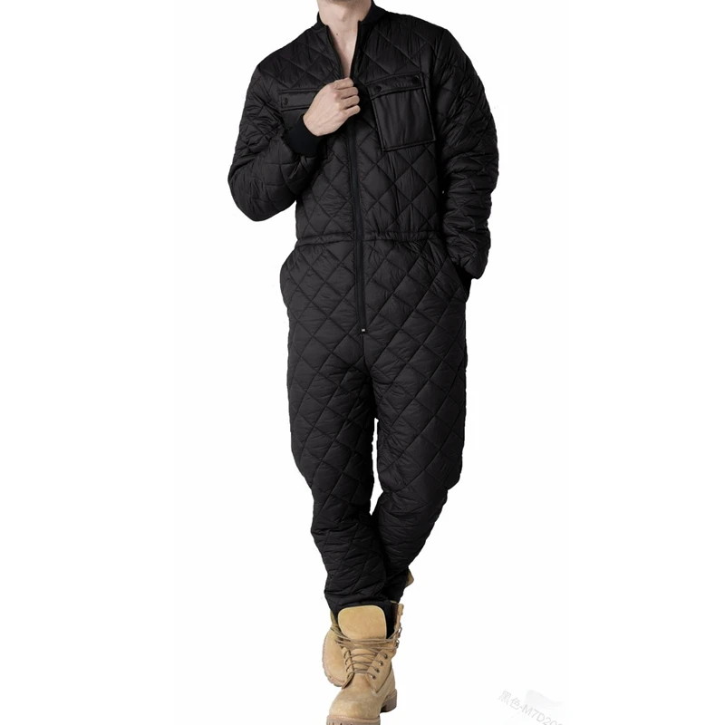 Men Jumpsuits Parkas Winter Solid Color Pocket Zipped Stand Collar Jumpsuits Men's Long Sleeve Loose and Warm Straight Jumpsuits