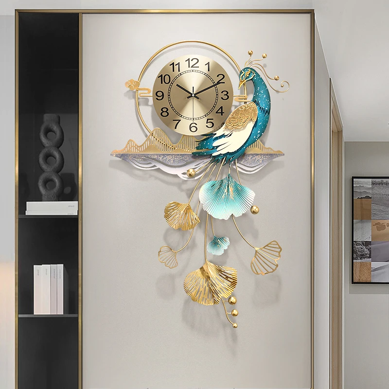 

Designer Luxury Wall Clock Peacock Metal Classic Battery Powered Wall Clock Retroluxury Fashion Reloj Digital Pared Home Decor
