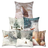 45x45cm christmas xmas deer in snow forest print pillowcase polyester sofa car bed seatback cushion cover single sided prints