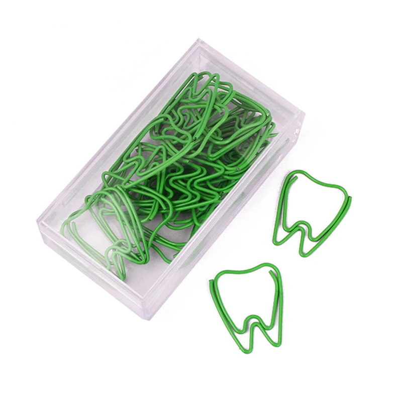 

20pcs/box Cute Green Tooth Shape Paper Clips Bookmarks Photo Memo Ticket Clip Creative Stationery School Office Supplies