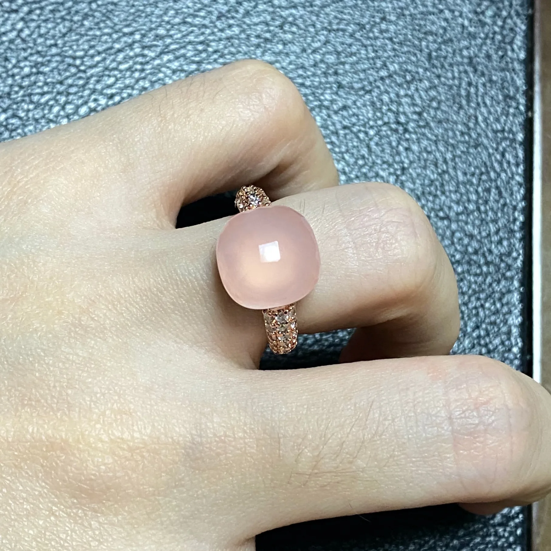 12.6x6mm Nudo Ring Candy Style Ring Zircon Flat Natural Pink Crystal Ring For Women Wedding Party Fashion Jewelry Gift