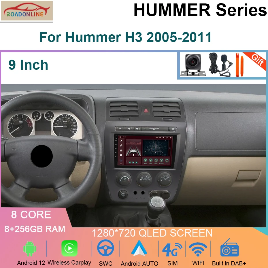 

8+256GB 4G WIFI For Hummer H3 2005-2011 Stereo Car Radio Multimedia Player Navigation Car Auto Carplay 2 Din Android 12 No DVD