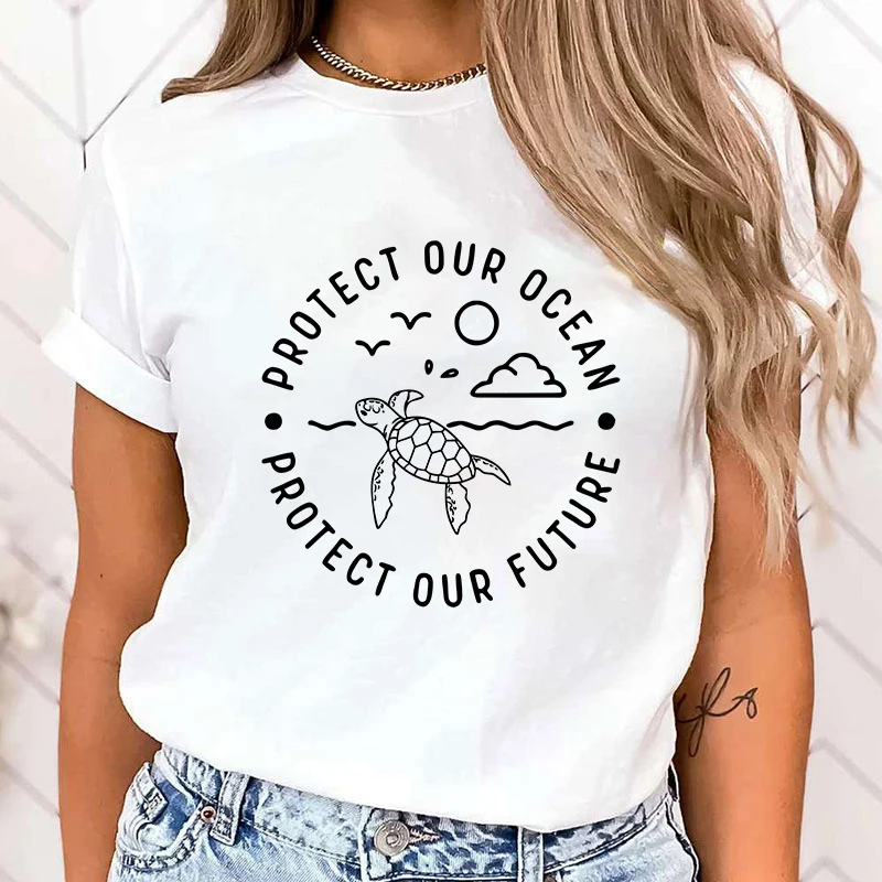 

(Premium T-shirt)New Protect The Ocean Protect Our Future Graphic Print Shirt Tees Summer Women T-Shirt Short Sleeve Fashion top