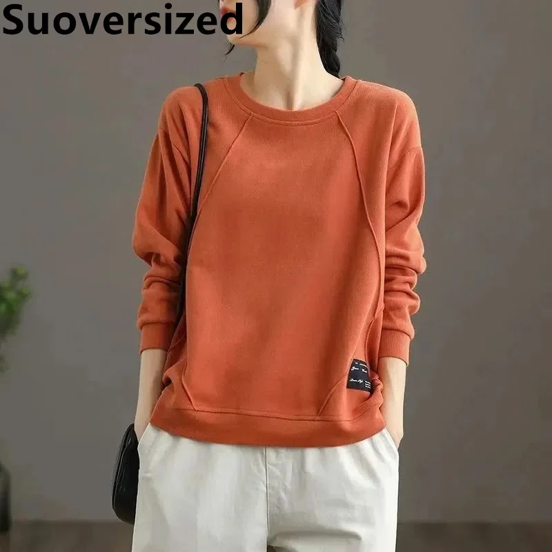 

Spring Fall Korean O Neck Sweatshirts For Women Oversized 4xl Solid Long Sleeve Tops Loose Casual All Match Chic Pullover